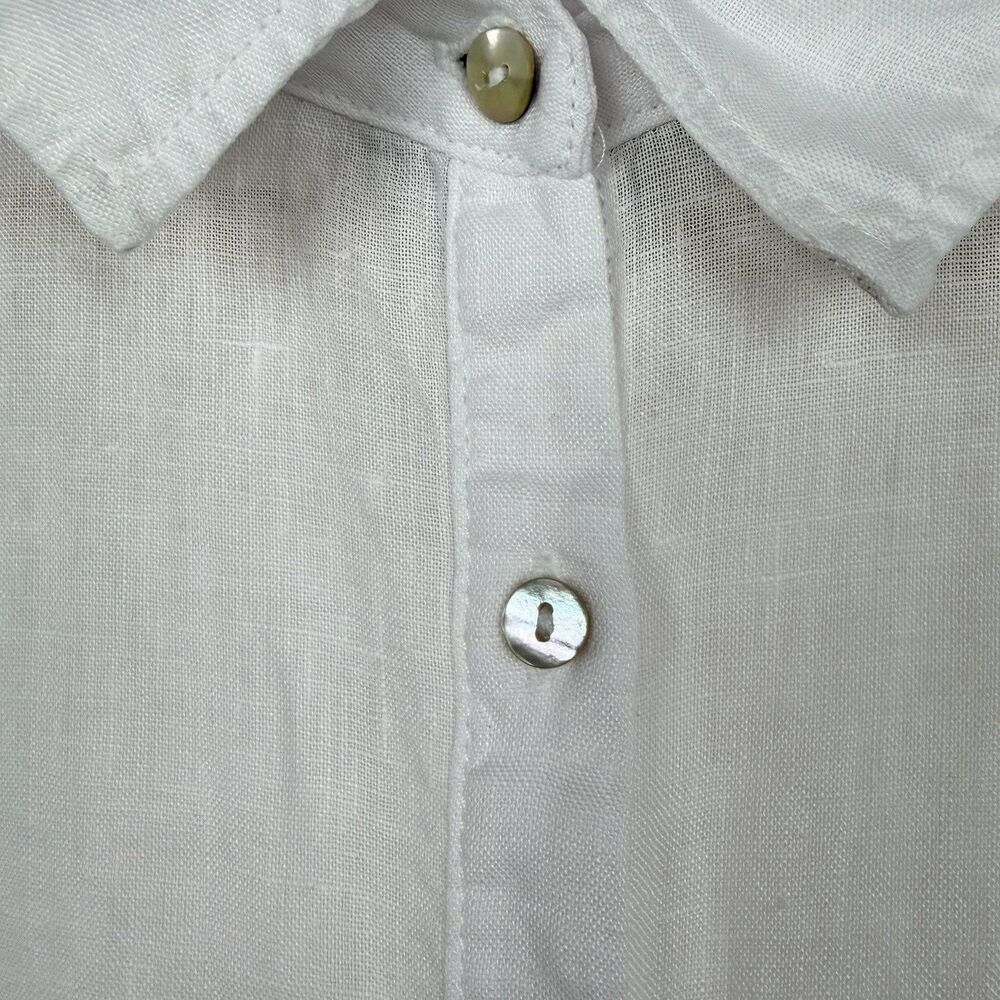TAHARI Women's Rolled Sleeve White Linen Beach Shirt 1X - Picture 3 of 6